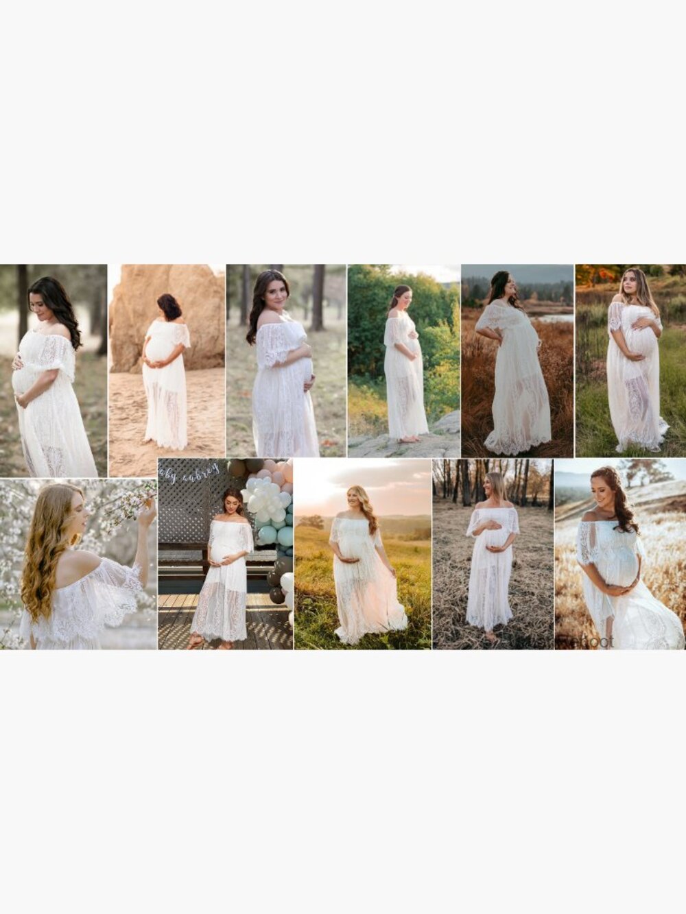 Off Shoulder Floral Lace Maxi Dress for Wedding Maternity Photoshoot Long - Picture 7 of 7